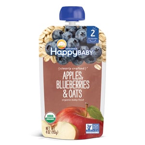 Happy Baby Stage 2 Organics Clearly Crafted Apples, Blueberries & Oats Baby Food 113 g