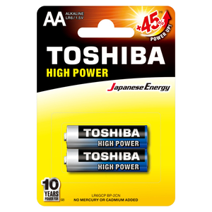 Toshiba High Power Alkaline AA Battery, 1.5V x 2 Pcs, LR6