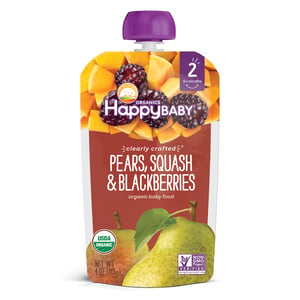 Happy Baby Stage 2 Organics Clearly Crafted Pears, Squash & Blackberries Baby Food 113 g