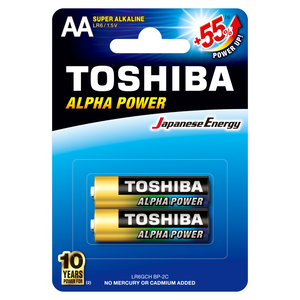 Toshiba Alpha Power Alkaline AA Battery, 1.5V x 2 Pcs, LR06