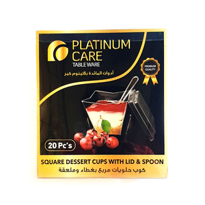 Platinum Care Square Dessert Cups With Lid & Spoon 20 pcs
