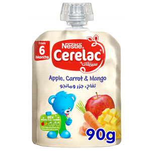 Buy Nestle Cerelac Apple, Carrot, & Mango Fruits Puree Pouch Bay Food From 6 Months 90 g Online at Best Price | Other Baby Foods | Lulu KSA in Saudi Arabia
