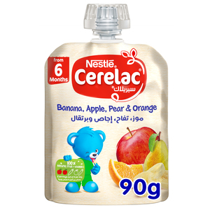 Nestle Cerelac Banana, Apple Pear, & Orange Fruits Puree Pouch Baby Food From 6 Months 90 g