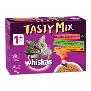 Whiskas Tasty Mix of the Sea Collection in Gravy Wet Cat Food for 1+ Years Adult 12x70 g
