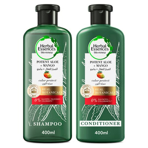 Herbal Essences Sulfate Free Potent Aloe + Mango Shampoo 400ml & Conditioner for Dry Hair and Frizzy Hair 400ml