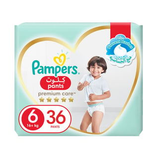 Buy Pampers Premium Care Pants Diapers, Size 6, 16+kg, Unique Softest Absorption for Ultimate Skin Protection, 36 pcs Online at Best Price | Baby Nappies | Lulu UAE in Kuwait