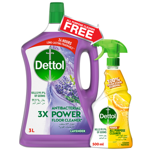Dettol Floor Cleaner Lavender 3 Litres + All Purpose Cleaner 500 ml