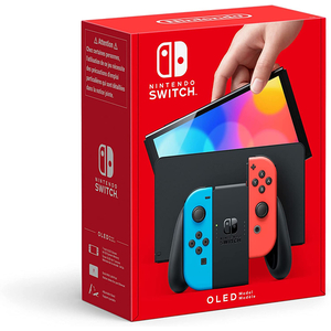 Nintendo Switch (OLED Model) - Neon Blue + Wireless Core Controller Red For Nintendo Switch +Nyko Swivel Grips