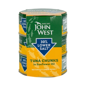 اشتري قم بشراء Johnwest Tuna Chunks in Sunflower Oil 3 x 145 g Online at Best Price من الموقع - من لولو هايبر ماركت Canned Tuna في الامارات