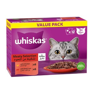 Whiskas Meaty Selection In Gravy Cat Food For 1+ Years Value Pack 12 x 80 g