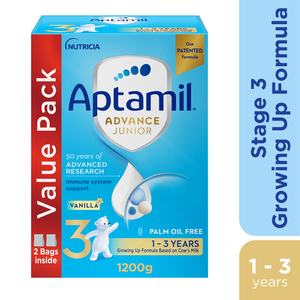 Buy Aptamil Advance Junior Stage 3 Growing Up Formula Vanilla Flavour From 1-3 Years 1.2 kg Online at Best Price | Baby milk powders & formula | Lulu Kuwait in Kuwait