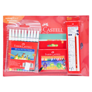 Faber-Castell Drawing Book + Pencil, 12 pcs + Wax Crayon, 12 pcs + Fibre-Tip Colour Markers, 10 pcs