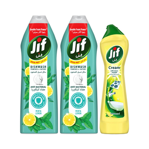 Jif Anti-Bacterial Dishwashing Liquid with Mint & Lemon 2 x 670 ml + Offer
