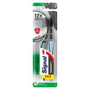 Buy Signal Sensisoft Toothbrush Charcoal 1+1 Online at Best Price | Toothbrushes | Lulu Kuwait in Kuwait