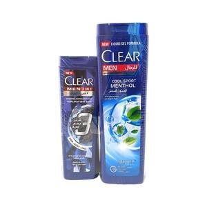 اشتري قم بشراء Clear Mens Cool Sport Menthol Anti-Dandruff Shampoo 400ml + Clear Men 3in1 200ml Assorted Online at Best Price من الموقع - من لولو هايبر ماركت Shampoo في الكويت