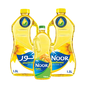 Buy Noor Sunflower Oil 2 x 1.5 Litres + Frylite Oil 750 ml Online at Best Price | Sunflower Oil | Lulu KSA in Saudi Arabia