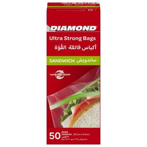Diamond Ultra Strong Zipper Sandwich Bags Oxo-Biodegradable Size 16.5 x 14.9cm 50 pcs