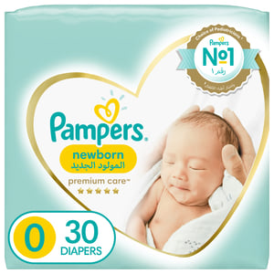 Pampers Premium Care Newborn Taped Diapers Size 0 2.5kg Unique Softest Absorption for Ultimate Skin Protection 30 pcs