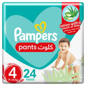 Buy Pampers Baby-Dry Pants Diapers with Aloe Vera Lotion, 360 Fit & up to 100% Leakproof, Size 4 9-14kg Carry Pack 24 pcs Online at Best Price | Baby Nappies | Lulu Egypt in Kuwait