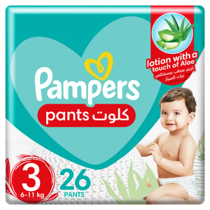 Buy Pampers Baby-Dry Pants Diapers with Aloe Vera Lotion, 360 Fit & up to 100% Leakproof, Size 3 6-11kg Carry Pack 26 pcs Online at Best Price | Baby Nappies | Lulu Egypt in Kuwait