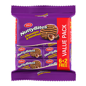 Buy Tiffany Nutty Bites Chocolate & Hazelnut 72 g 6+2 Online at Best Price | Plain Biscuits | Lulu Kuwait in UAE