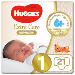 Buy Huggies Extra Care Newborn Size 1 Up to 5 kg Carry Pack 21 pcs Online at Best Price | Baby Nappies | Lulu KSA in UAE