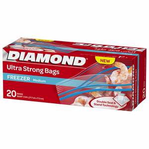 Diamond Ultra Strong Freezer Medium Zipper Bags Oxo-Biodegradable Size 26.8 cm x 24.4 cm 20 pcs