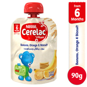 Nestle Cerelac Banana, Orange, & Biscuit Fruits Puree Pouch Baby Food 90 g