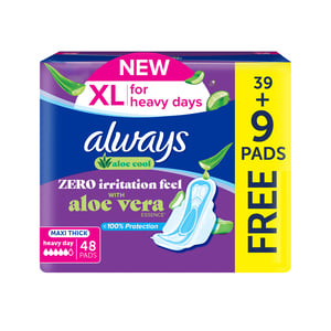 Buy Always Aloe Cool Pads for Heavy Days XL Maxi Thick Sanitary Pads 48 pcs Online at Best Price | Sanpro Pads | Lulu UAE in UAE
