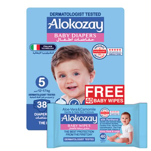 Alokozay Baby Diapers Size 5 12-17 kg 38 pcs + Wipes 40 pcs