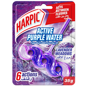 Harpic Active Purple Water Toilet Cleaner Rim Block Lavender Meadows 35 g