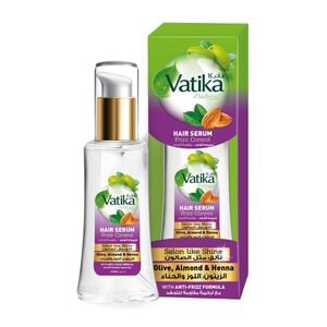 Vatika Naturals Frizz Control Hair Serum Olive, Almond & Henna With AntiFrizz Formula 47 ml