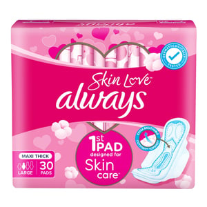 اشتري قم بشراء Always Skin Love Maxi Thick Pads Large 30 pcs Online at Best Price من الموقع - من لولو هايبر ماركت فوط الحماية الصحية في الكويت
