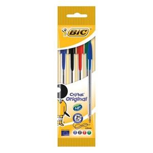 Bic Cristal Medium Ball Pen Pouch Assorted 4 pcs