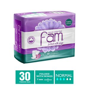 Fam Natural Cotton Feel Maxi Thick Folded with Wings Normal Sanitary Pads 30 pcs