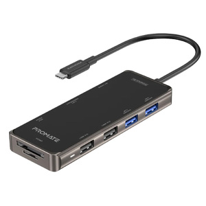 بروميت موزع USB-C صغير الحجم متعدد المنافذ 9 في 1 مزود بتوصيل طاقة 100 واط PRIMEHUB-GO
