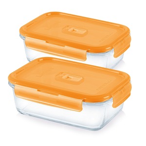 Luminarc Rectangle Pure Box with Orange Lid, 2 pcs, V7978