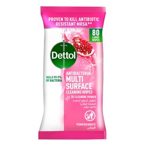 Buy Dettol Pomegranate Antibacterial Multi Surface Cleaning Wipes Large 80 pcs Online at Best Price | Disp.Cleaning Wipes | Lulu UAE in Kuwait
