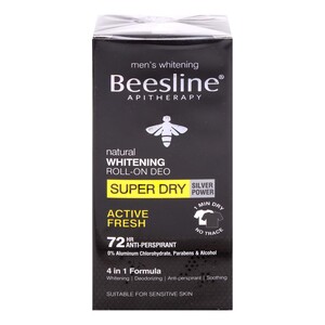 Beesline Men's Whitening Roll On Deo Super Dry Active Fresh, Silver Power, 50 ml