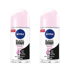 اشتري قم بشراء Nivea Antiperspirant Roll-On For Women Black & White Invisible Original Value Pack 2 x 50 ml Online at Best Price من الموقع - من لولو هايبر ماركت Roll - Ons في الامارات
