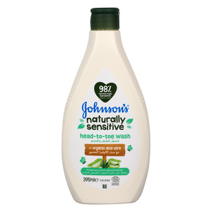 Johnson's Naturally Sensitive Organic Aloe Vera Head-To-Toe Wash 395 ml