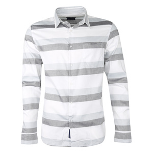 Marco Donateli Mens Slim Fit Long Sleeve Casual Shirt 486792, White-Grey, L