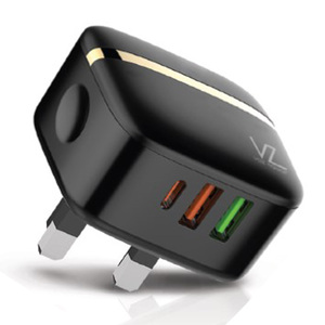 Voz 32W Three port Wall Charger With PD+QC 3.0 Port Type C Cable, Black, VZWPD02T