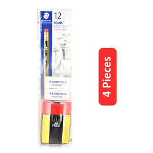 Staedtler 12 Noris Graphite Pencil with 2 Erazer & Tub Sharpener