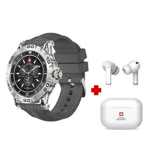 Swiss Military Smart Watch Silicone Strap DOM 2 Grey + TWS Earbuds Delta