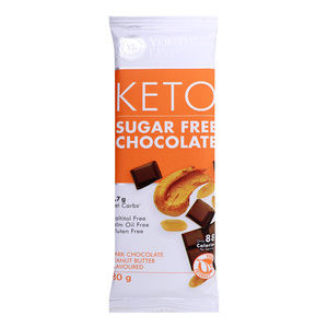 Youthful Living Peanut Butter Flavoured Keto Sugar Free Dark Chocolate , 80 g