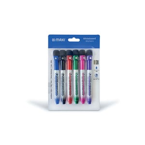 Maxi Whiteboard Marker With Duster & Magnet 6 Pcs MX3006S