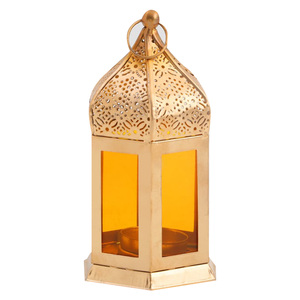 Maple Leaf Decorative Metal Fanous Tealight Candle Holder Lantern Yellow