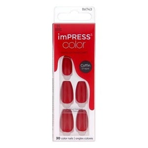 Kiss Impress Coffin Shape Color Nails Reddy or Not IMC510C 30 pcs