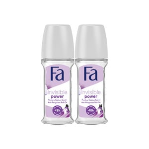 اشتري قم بشراء Fa Invisible Power Roll On Deodorant Value Pack 2 x 50 ml Online at Best Price من الموقع - من لولو هايبر ماركت Roll - Ons في الكويت